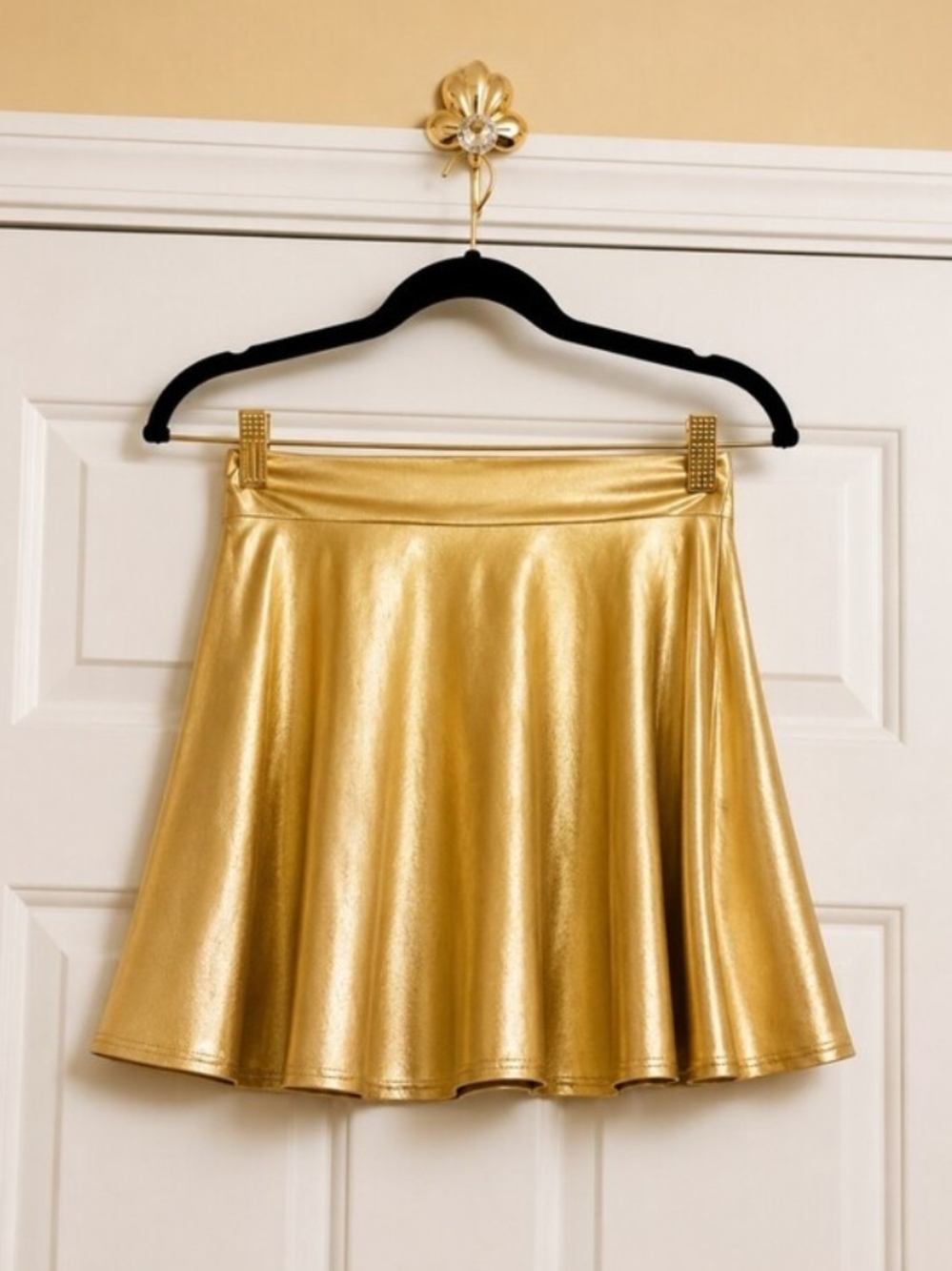 Gold Metallic Skater Skirt Shiny Liquid Mini Flared High Waist Rave Y2K Festival